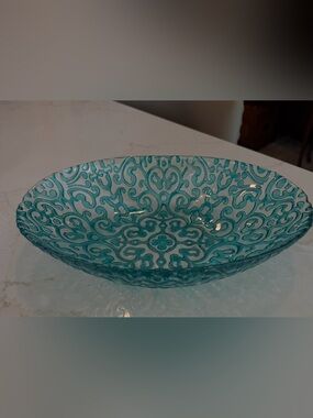 Decorative Turquoise Glass Bowl - Elegant Home Art Accent!